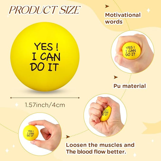 Shappy 72 Pcs Inspirational Stress Relief Balls Motivational Stress Ball Encouraging PU Bulk Balls for Adults Small Therapy Fidget Relief Toys for Valentines Gifts Fidget Anxiety (Yellow)