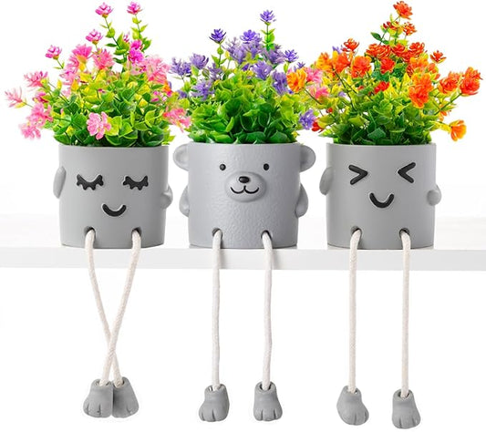 3 Packs Cute Fake Plants, Kawaii Artificial Potted Plants for Table Desk Home Bedroom Bathroom Office Shelf Office Wall Room Farmhouse Decor Artificial Plants B