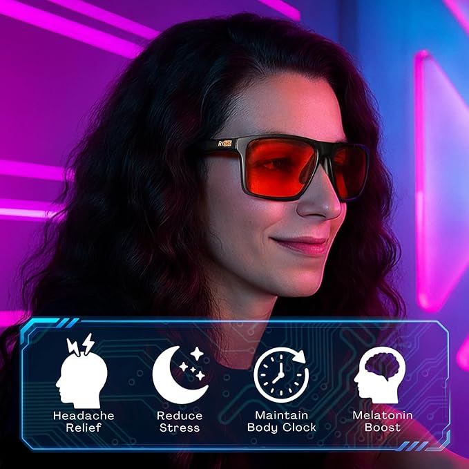 HD Premium Sleep Glasses P1AS 99.9% Blue Light Blocking Gaming Computer Screen Glasses Reduce Eyestrain & Glare High Contrast Definition UV580 nm