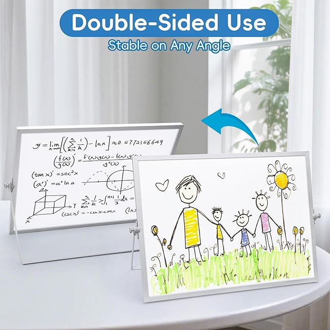 Dry Erase Magnetic White Board, 16" x 12",Double-Sided Desktop Whiteboard with Stand, Portable Magnetic Tabletop Erase Board for Drawing,Office, Home, School