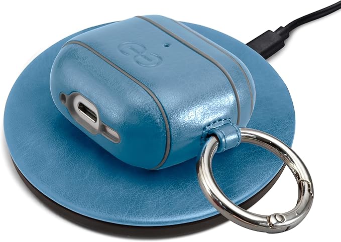 Dreem Om Case Cover with Keychain Clip Compatible with AirPods 4 for Apple AirPods 4th Generation, Vegan Leather AirPod Case for Men & Women, Luxury Earbuds Accessory for iPhone - Sky Slate
