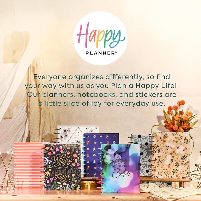 Happy Planner Disc-Bound Planner Jan.–Dec. 2026, Includes 3 Extra Months and 2 Sticker Sheets, Big Size, 8.5" x 11", Horizontal Layout, Modern Texture