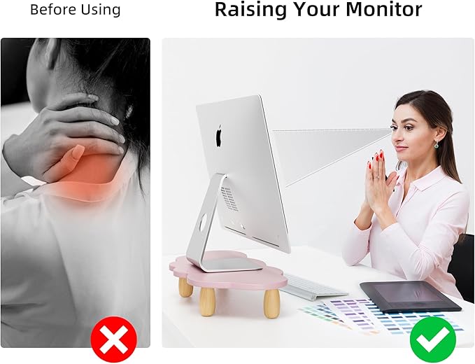 Monitor Stand Riser,Cloud Shape Wood Computer Monitor Stand, Monitor Stand Riser, Multi-Purpose Desktop Organizer Riser for Computer,Laptop,Printer,TV,Purple, Black