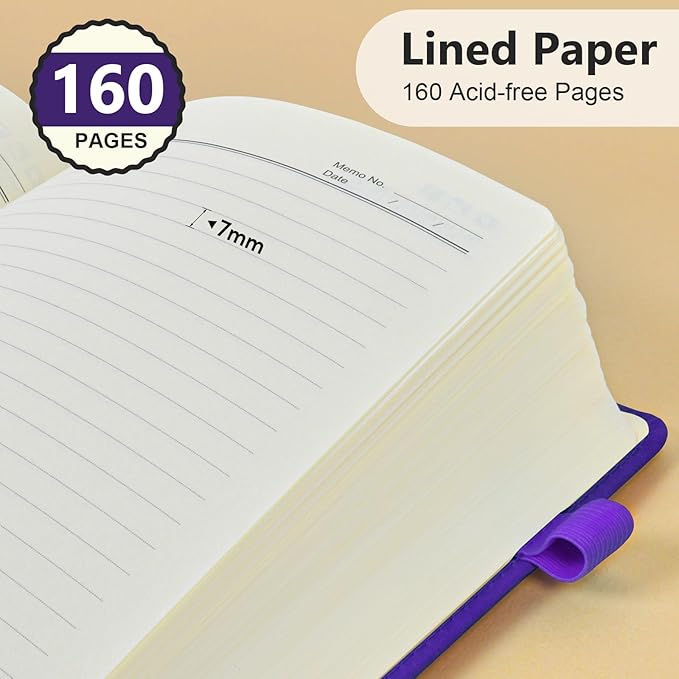 PERCUN Lined Journal Notebook for Men & Women, 160 Pages College Ruled Journal for Writing, A5 Hardcover Leather Notebooks for Work, School, Business, Travel, Daily Diary 5.9" x 8.5" - Purple