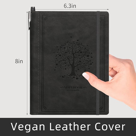 Lined Notebook Journal for Women Men 320 Pages A5 Hardcover Leather with Pen Holder College Ruled Journals for Work Note Taking Travel School Black
