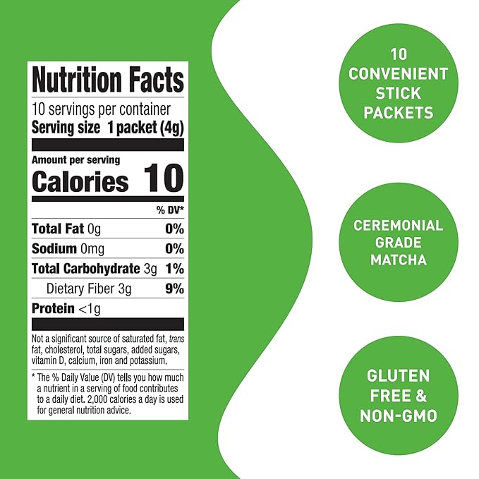 Aiya Matcha To Go Single Serve Packs - Ceremonial Grade Pure Matcha Green Tea Powder (10 Count)