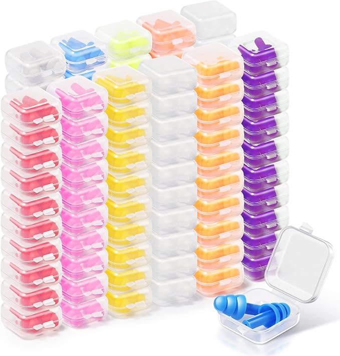 Tondiamo 150 Pairs Ear Plugs Bulk Individually Wrapped Silicone Ear Plugs with Carry Case Soft Reusable Noise Cancelling Earplugs for Sleeping Swimming Concerts Shooting Noise Reduction(Multicolor)