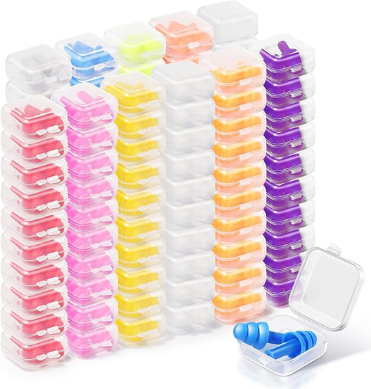 Tondiamo 150 Pairs Ear Plugs Bulk Individually Wrapped Silicone Ear Plugs with Carry Case Soft Reusable Noise Cancelling Earplugs for Sleeping Swimming Concerts Shooting Noise Reduction(Multicolor)