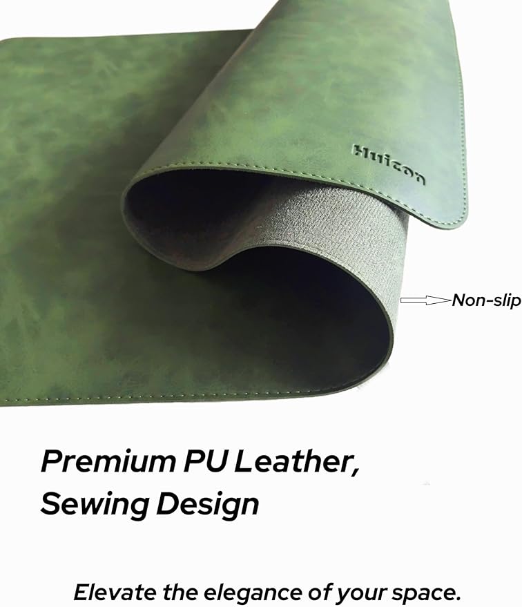 Large Faux Leather Desk Mat 31.5"x15.7" - Non-Slip Waterproof Mouse Pad with Heat-Resistant Surface for Office, Gaming & Home Use (Retro Green)