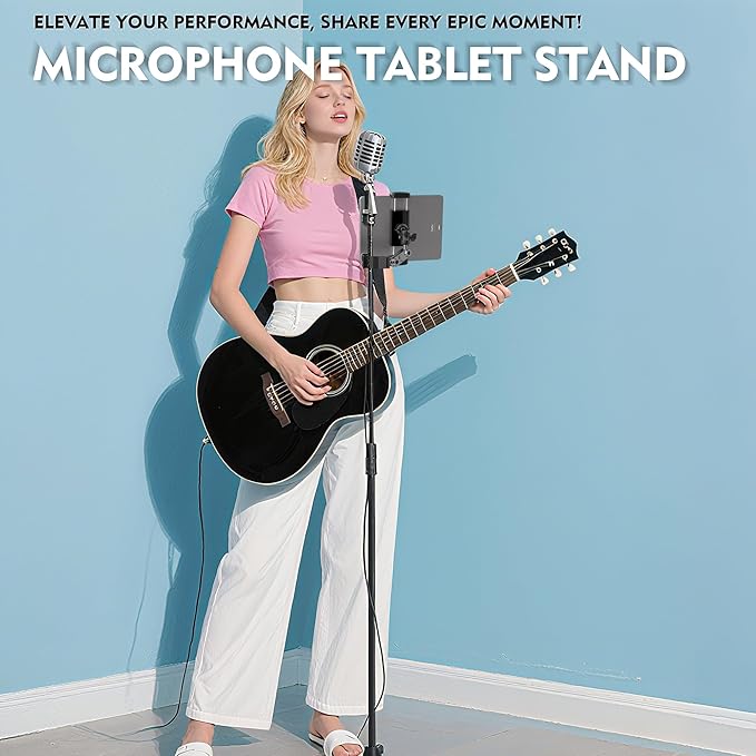 Tablet Holder for Spin Bike 360° Rotating Tablet Clamp Mount for Exercise Bikes, Peloton, Treadmill & Elliptical,Music Stand,Stationary Bike– Quick-Clip Handlebar Clamp Fits 4-13" Tablet&Phones