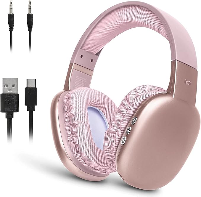 iJoy Ultra Wireless Headphones with Microphone- Rechargeable Over Ear Wireless Bluetooth Headphones with 10Hr Playtime, SD Slot, Backup Wire- Soft Cushion Wireless Headset with Mic (Pink)