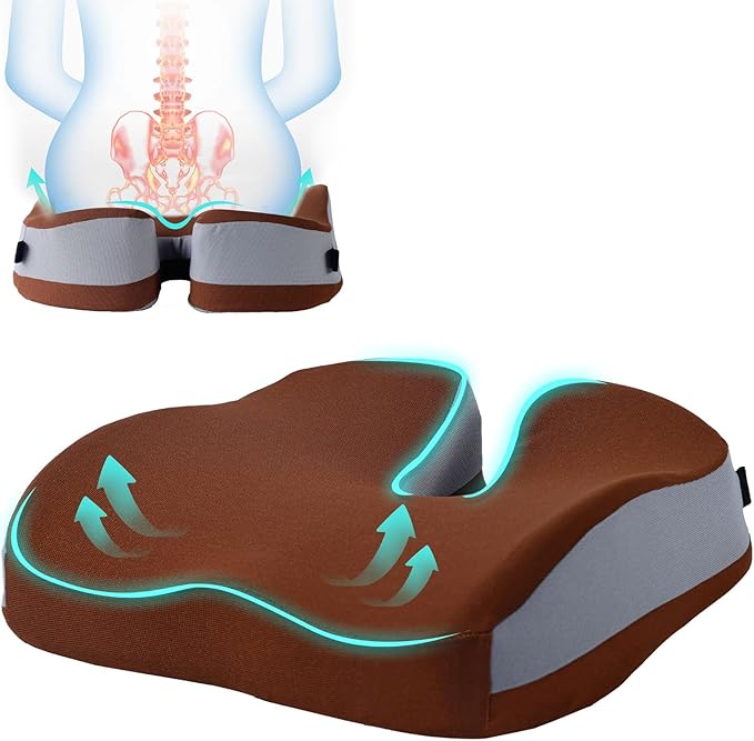 Seat Cushions for Office Chairs Wheelchair Cushion for Long Sitting Back Pain，Memory Foam Seat Car Computer Desk Chair Cushion，Coccyx Cushion for Tailbone Pain Relief Office Chair Butt Pillow Brown