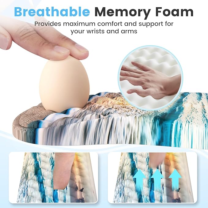 HAOCOO Ergonomic Mouse Pad with Wrist Rest and Keyboard Wrist Rest Pad, Wrist Rest for Computer Keyboard and Mouse Pad Cushion Set, Typing Mousepad with Wrist Support for Office Laptop, Beach