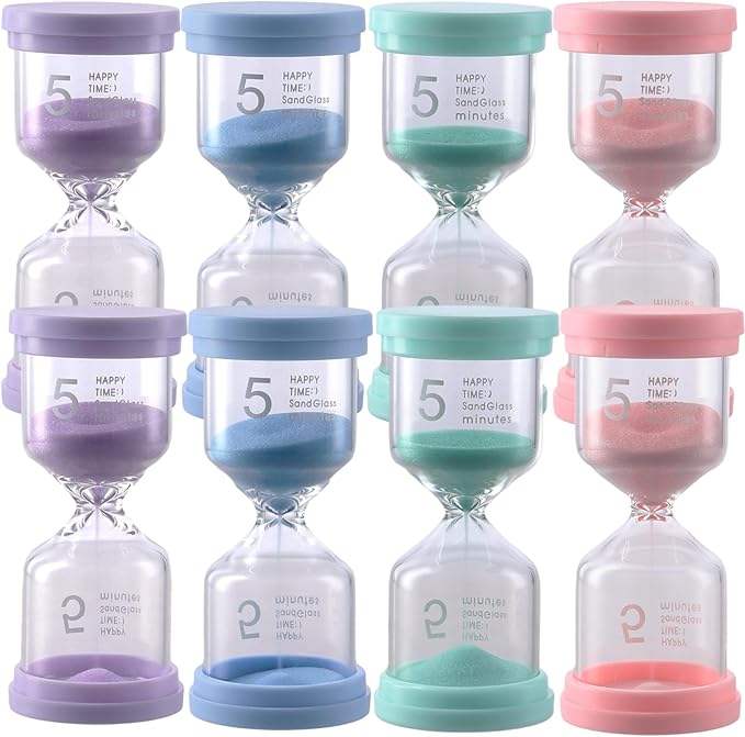 8 PCS 5 Minute Hourglass Timer, Plastic Colorful Hourglass Timer, Small Sand Clock Time for Office Kitchen Decorations