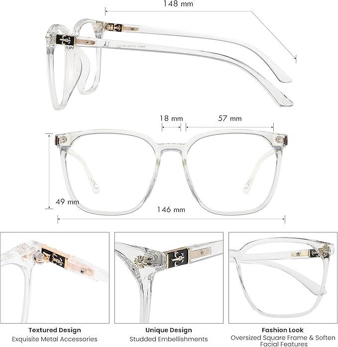 GUDVUE Oversized Blue Light Glasses, Computer Reading/Gaming/Phones Glasses, Anti Glare/UV400/Eye Strain, Large Square Frame