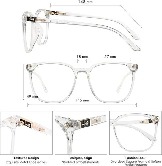 GUDVUE Oversized Blue Light Glasses, Computer Reading/Gaming/Phones Glasses, Anti Glare/UV400/Eye Strain, Large Square Frame