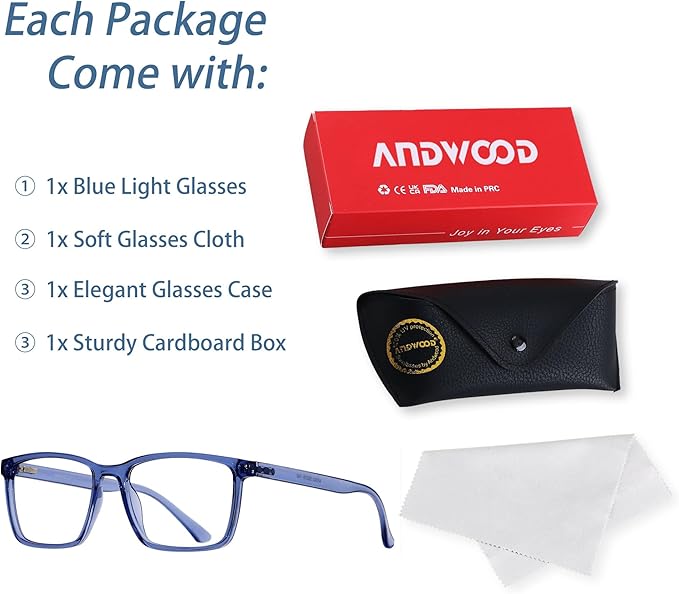 ANDWOOD Blue Light Blocking Glasses Men Women Computer Filter Large Frame Bluelight Blocker Anti Blue Ray Lightweight AR002