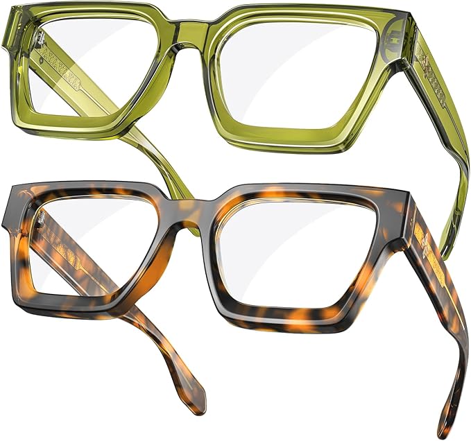 VISOONE 2 Pack Blue Light Blocking Glasses Rectangle Frame and Chic Preppy Look for Women Men RIVER