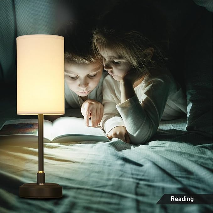 Small Cordless Touch Lamps for Nightstand Lamp Battery Operated Rechargeable Lamp, Portable 3 Colors Stepless Dimmable Fabric Shade Night Light for Restaurant/Bedroom/Outdoor (White+Black)