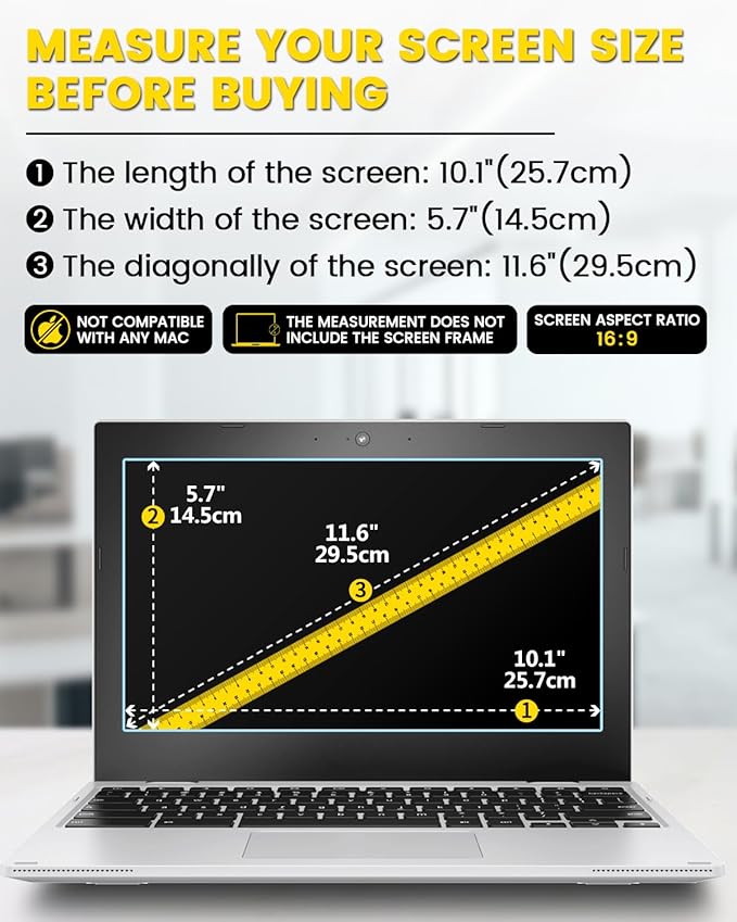 F FORITO 11.6 Inch Laptop Privacy Screen Protector, 360° Anti Peeping and Anti Glare Laptop Privacy Shield Compatible with 11.6" Acer/Lenovo/HP/ASUS/Dell with 16:9 Aspect Ratio