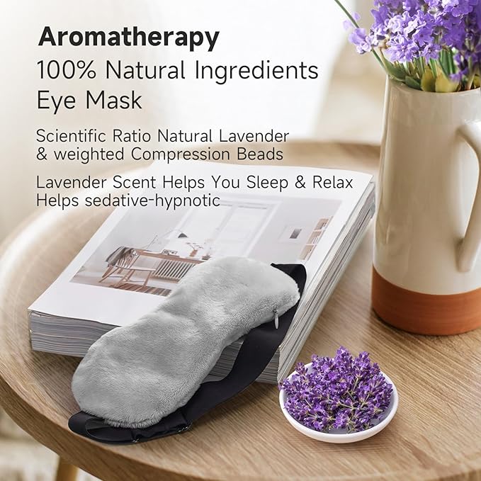 Umisleep Lavender Eye Mask, 0.45 lb Aromatherapy Weighted Eye Mask for Dry Eyes, Sleep Mask for Men Women, Hot Therapy Eye Cover for Compression Pain Relief, Eye Pillow for Puffy Eyes, Sinus Pain-Grey