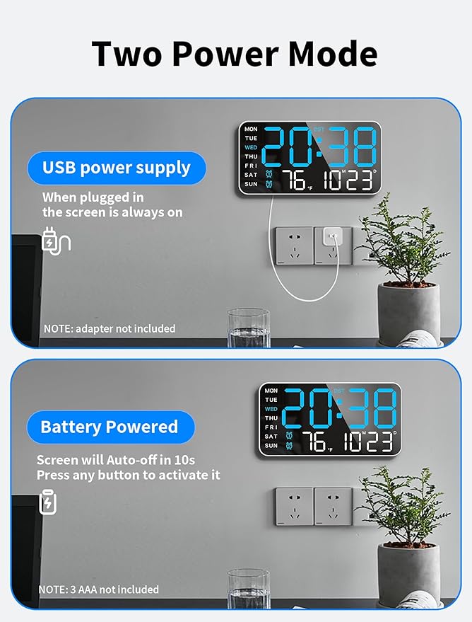 MASHI 8.4''Large Digital Wall Clock, Led Alarm Clock with Big Digits, Date, Temperature, DST, Modern Decor Design for Desk,5-Level Brightness for Room, Bedroom, Gift, Yougster and Elderly