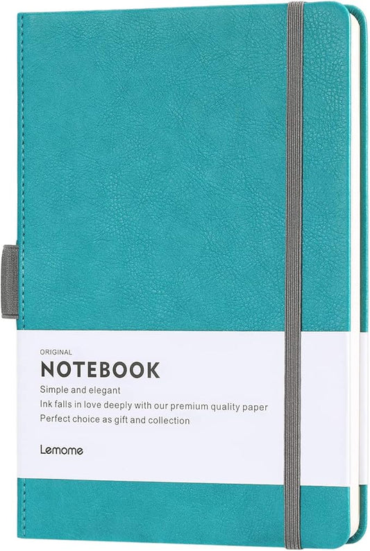 Lemome Thick Classic Notebook with Pen Loop A5 College Ruled Hardcover Writing Notebook with Pocket + Page Dividers Gifts, Banded, Large, 180 Pages, 8.4 x 5.7 in