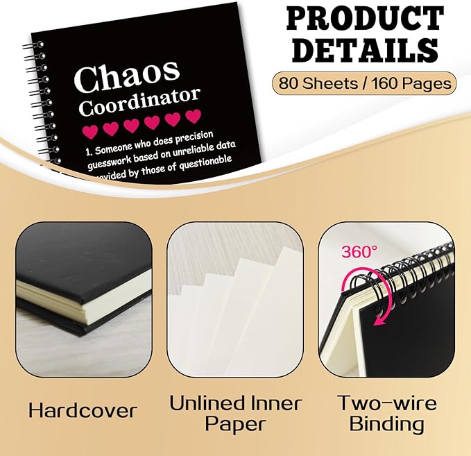YAZMEEN Chaos Coordinator Blank Spiral Notebook（160 Pages） Chaos Coordinator Definition Hardcover Sketchbook Coworker Appreciation Gift Funny Office Notebook Gift for Teacher Boss Manager Supervisor