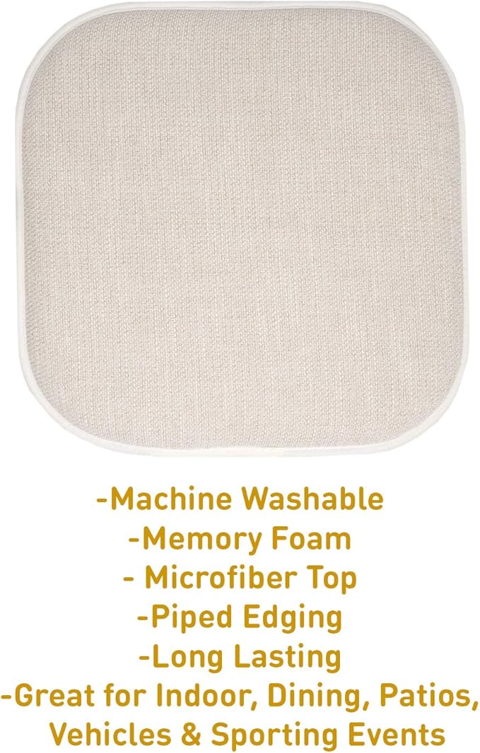 Sweet Home Collection Chair Cushion Memory Foam Pads Honeycomb Pattern Slip Non Skid Rubber Back Rounded Square 16" x 16" Seat Cover, 6 Pack, Alexis Linen/Beige