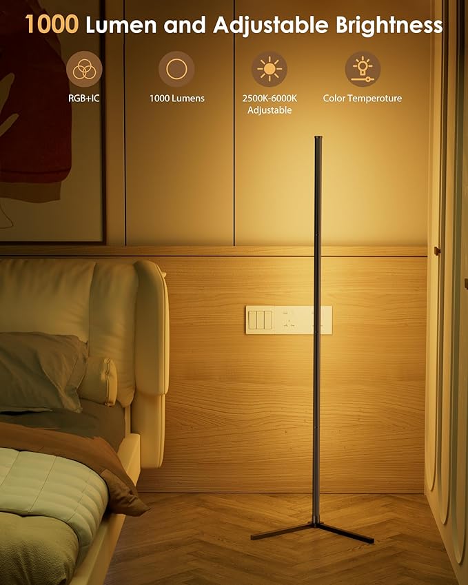 RGB Corner Floor Lamp, 65" Color Changing Modern Corner Lamp with APP Control, Modern LED Lamp with 16 Million Colors & Music Sync for Living Rooms, Bedrooms, and Gaming Rooms