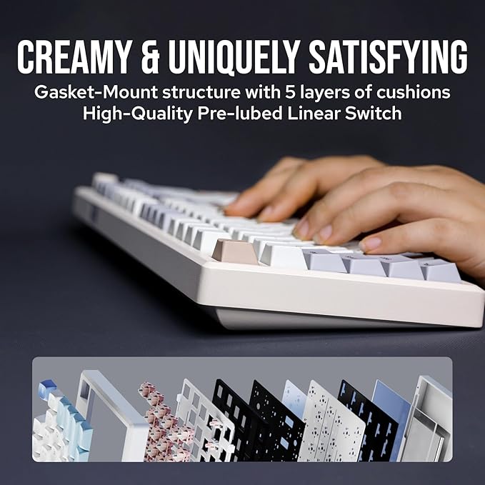 EPOMAKER Galaxy100 QMK/VIA Wireless Gaming Keyboard, Aluminum Shell, Bluetooth/2.4Ghz/USB-C, Pre-Lubed Hot-Swappable Linear Switches, NKRO, RGB Backlit (Creamy White, Wisteria Linear Switch)