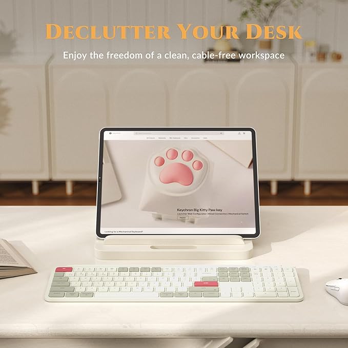 Keychron B6 Pro Ultra-Thin Wireless Keyboard, Full-Size ZMK with Numeric Keypad Quiet Typing, 2.4 GHz/Bluetooth 5.2/Wired Connection Long Battery Life, Compatible with Mac Windows Linux - Retro Red