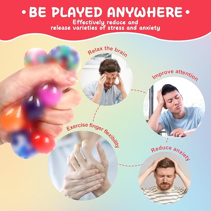 128 Pack Stress Balls for Adults, Bulk Squishy Ball, BulkStress Balls Set, Anti-Anxiety and Fidget Balls to Relax, Party Favors, Birthday Gifts, Goodie Bag Stuffers