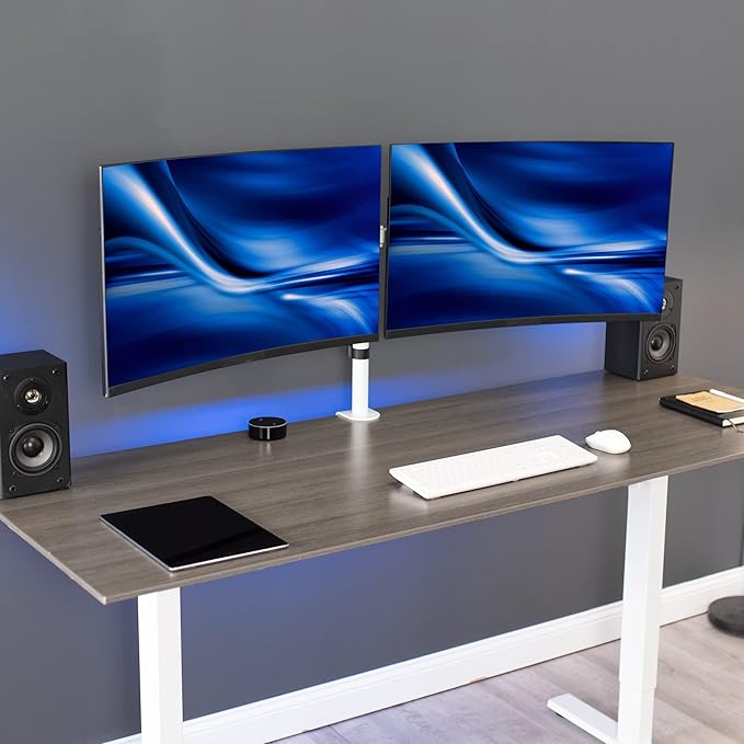 VIVO Dual LCD LED 21 to 32 inch Monitor Desk Mount, Heavy Duty, Adjustable Telescoping Arms, Flush Wall Setup, Fits 2 Screens, White, STAND-V002EW