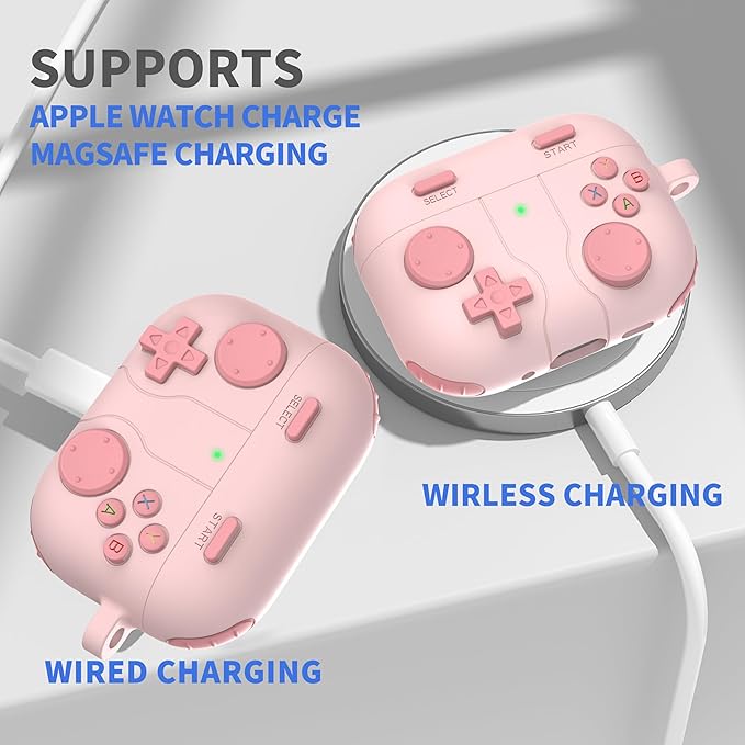 for AirPods Pro 3 Case(2025) DamonLight Game Case Shock-Proof Protective Silicone with Cleaning Pen and Keychain Accessories for Apple Airpods Pro 3rd Generation (Pink)