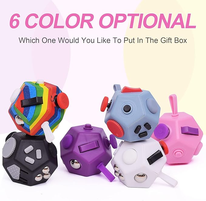 Fidget Toys Cube,Finger Cube,12 Sided Fidget Toys Relief Stress and Anxiety Depression Autism for Girls Kids Adults (Pink)