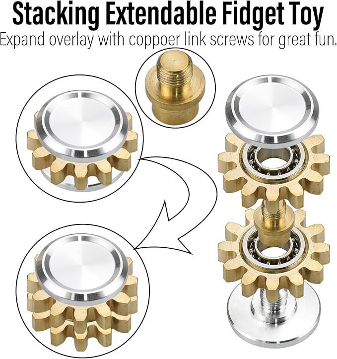 FREELOVE Gear Metal Fidget Spinner for Adults, Small Mini Tiny Pocket Toys, Copper Brass EDC, Silent Quiet Hands Gyro for Anxiety Men, Chain Bike Cube Linkage, Ball Bearings