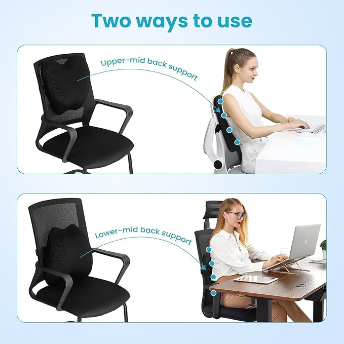 Lumbar Support Pillow Office Chair Car Back Pillow, Ergonomic Lower Back Pain Relief Breathable Air Fiber Cushion for Long Sitting Worker Driver & Handicapped, Adjustable Strap (Dark Grey)