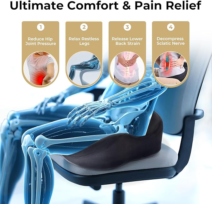 Petite Memory Foam Seat Cushion for Office Chair &Car - Cushion for Small Body Frames, Non-Slip Base & 3D Sleep Mask (Gray)