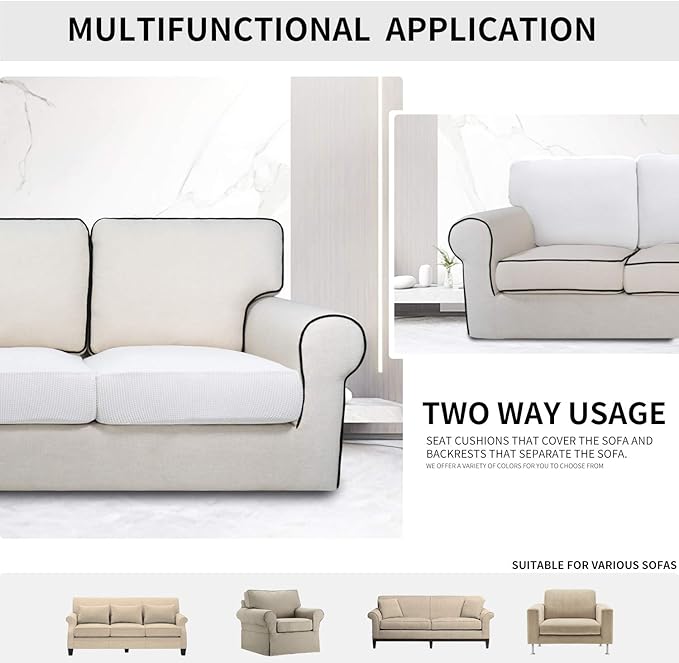 Easy-Going Stretch Chair Cushion Cover Sofa Cushion Furniture Protector Sofa Seat Sofa Slipcover Sofa Cover Soft Flexibility with Elastic Bottom(Chair Cushion, Snow White)