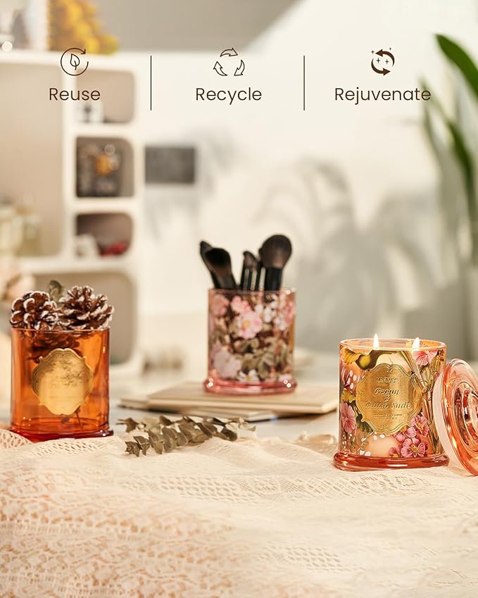 M&SENSE Strawberry Vanilla Scented Candle, Natural Organic Soy Candle 12.7oz 75 Hour Long Lasting Slow Burning, Good Smelling Relaxing Aromatherapy Aaesthetic Gift for Women