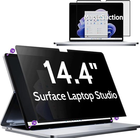 Privacy Screen for 14.4 Inch Surface Laptop Studio 2/1, MagicSuction™ Removable Anti Spy Black Protector, Glare Blue Light Filter for Microsoft Laptop Computer Monitor
