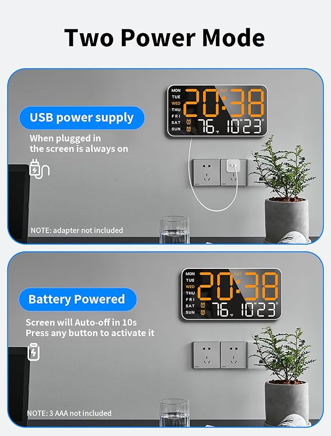 MASHI 8.4''Large Digital Wall Clock, Led Alarm Clock with Big Digits, Date, Temperature, DST, Modern Decor Design for Desk,5-Level Brightness for Room, Bedroom, Gift, Yougster and Elderly