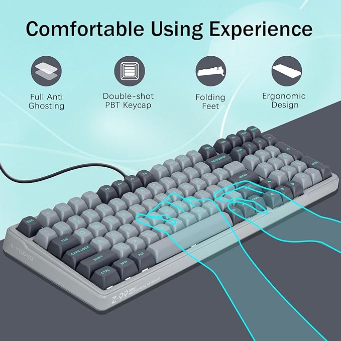 Wired Mechanical Gaming Keyboard, Creamy Sound, Pre-lubed Linear Switches, Gasket Structure with Sound Dampening Foam, Green LED Backlit RGB Side Light, 99 Keys Custom Keyboard for PC,Gray/Black