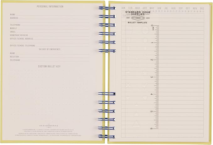DesignWorks Ink Standard Issue Notebook No. 12 – 6" x 8.25" Undated Daily Planner & Writing Journal, 192 Lined Pages, Elastic Pen Holder, Small Notebook for Work & Journaling - Cobalt/Citron