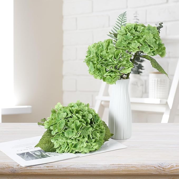 Green Hydrangea Artificial Flowers 3pcs Lifelike Faux Hydrangea Real Touch Fake Flowers for Home Wedding Office Party Living Room Decoration,22inch