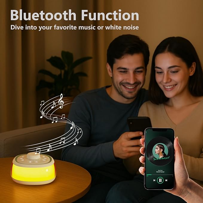 DONOW White Noise Sound Machine with Light Bluetooth, 30 Soothing Sounds, Knob Volume Control, 8 Colors Night Light with Memory Function Sleep Timer, White Noise Machine for Sleeping Adults Baby
