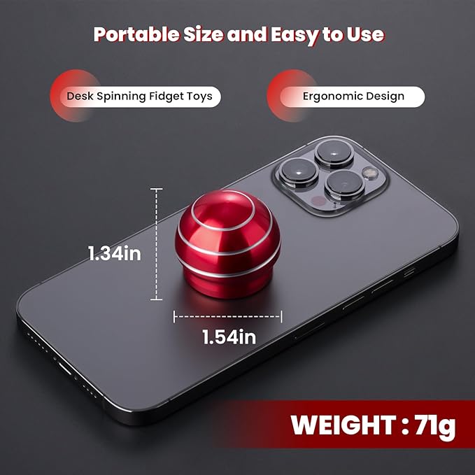 Fidget Spinner Desktop Toys - Kinetic Spinning Ball for Anxiety & ADHD Relief, Optical Illusion Fidget Toys for Adults, Kids, Parents & Friends, Metal Fidgets for Office & Home (1.54in Mushroom Red )