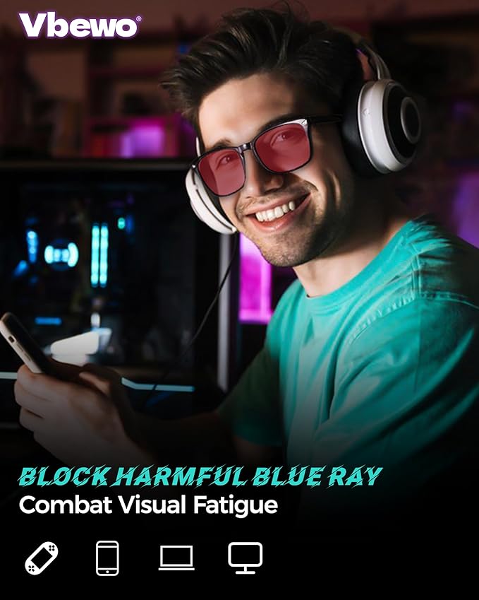 2 Packs Professional Sleep Glasses with 99.9% Blue Light Blocking Dual AR Coatings Red Lens, Computer Gaming Glasses for Men Women, Anti Fatigue & Eye Strain