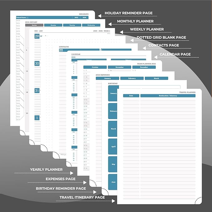 IN-LUXPRO Weekly Monthly 2026 Planner (Jan.26-Dec.26),11.5"x8.5",12 Months Agenda Plan with Month Tabs & Pocket,Expenses/Note Pages, Appointment Book Calendar with Hardcover Vegan Leather Cover,Black